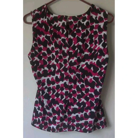 Calvin Klein Sleeveless Blouse Pink/Black/White Geometric Design Size Large - Picture 2 of 4